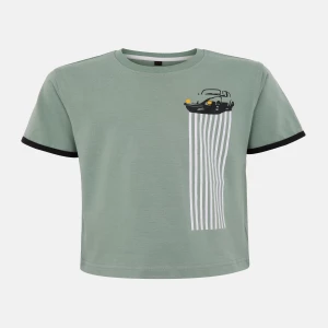Sage Green Printed Cotton T-Shirt